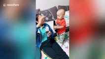 Chinese teenager tricks her greedy younger brother into eating healthy food