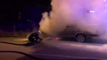 Aksaray'da seyir halindeki otomobil alev alev yanarak böyle kül oldu