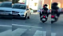 Ataşehir'de 5 kişilik ailenin motosikletle tehlikeli yolculuğu kamerada