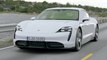 Porsche Taycan Turbo S in Carrara White Metallic Driving in Norway