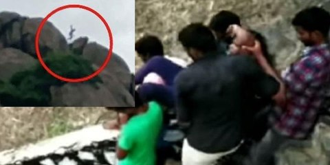 மலை உச்சியில் இருந்து விழுந்து காதலர்கள் தற்கொலை முயற்சி-வீடியோ