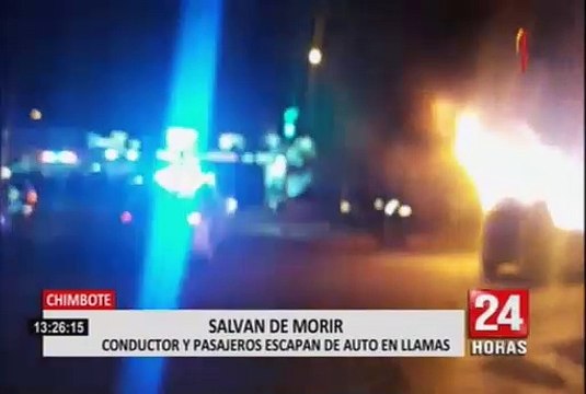 Chimbote: pasajeros se salvan de morir tras voraz incendio de auto en el que iban