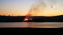 Sazlıbosna Barajının kenarındaki yeşil alan alev alev yandı