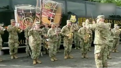 US army band playing India's national anthem