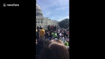 Climate Strike protestors gather in front of Capitol Hill in Washington DC