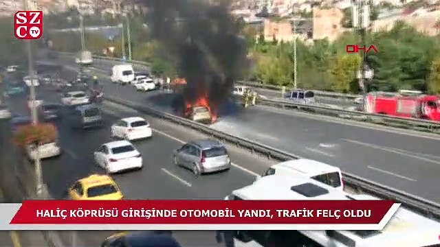 Haliç Köprüsü'nde otomobil alev alev yandı