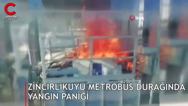 Zincirlikuyu metrobüs durağında yangın paniği