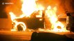 Pick-up truck engulfed with flames after accident on Los Angeles highway