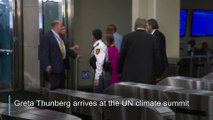 Greta Thunberg glares at Donald Trump as they arrive at UN climate summit