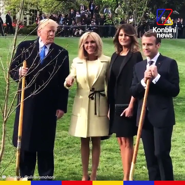 Bisous, sourires et jardinage, le couple Macron est arrivé aux États-Unis