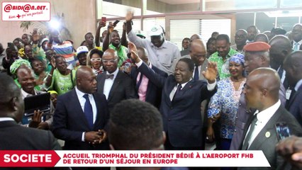 Accueil triomphal du président Bédié à l`aéroport FHB après un séjour en Europe