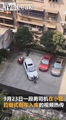 Quand un conducteur n'arrive pas à garer sa voiture sur le parking !