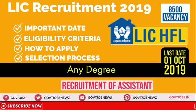 LIC Assistant Recruitment 2019 | Govt Jobs 2019 | Any Degree