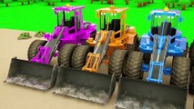 Camiones excavadores que alimentan vacas, aprenden animales de granja con vehículos