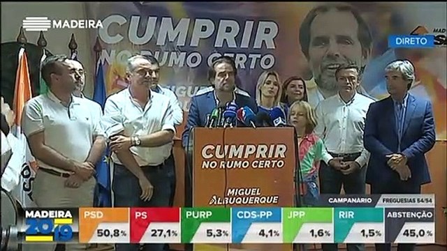 Declarações de Miguel Albuquerque na vitória do PSD nas legislativas regionais de 2019