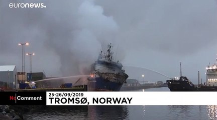 Russian trawler carrying 200,000 litres of diesel bursts into flames in a Norwegian port
