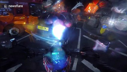 London motorcyclist smashes into pedestrian crossing road between moving traffic