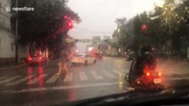 Strong storm causes heavy traffic in busy streets