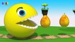 Pacman Fun Play on Desert Island, Eats Fruits and slides down a Magic Wood Slide