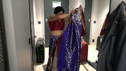 BDMV-96 Aruna  Sharma wearing royal blue Benarasi Sari Rm 854  Clarion Hotel  Oslo Norway Sep 21, 2019