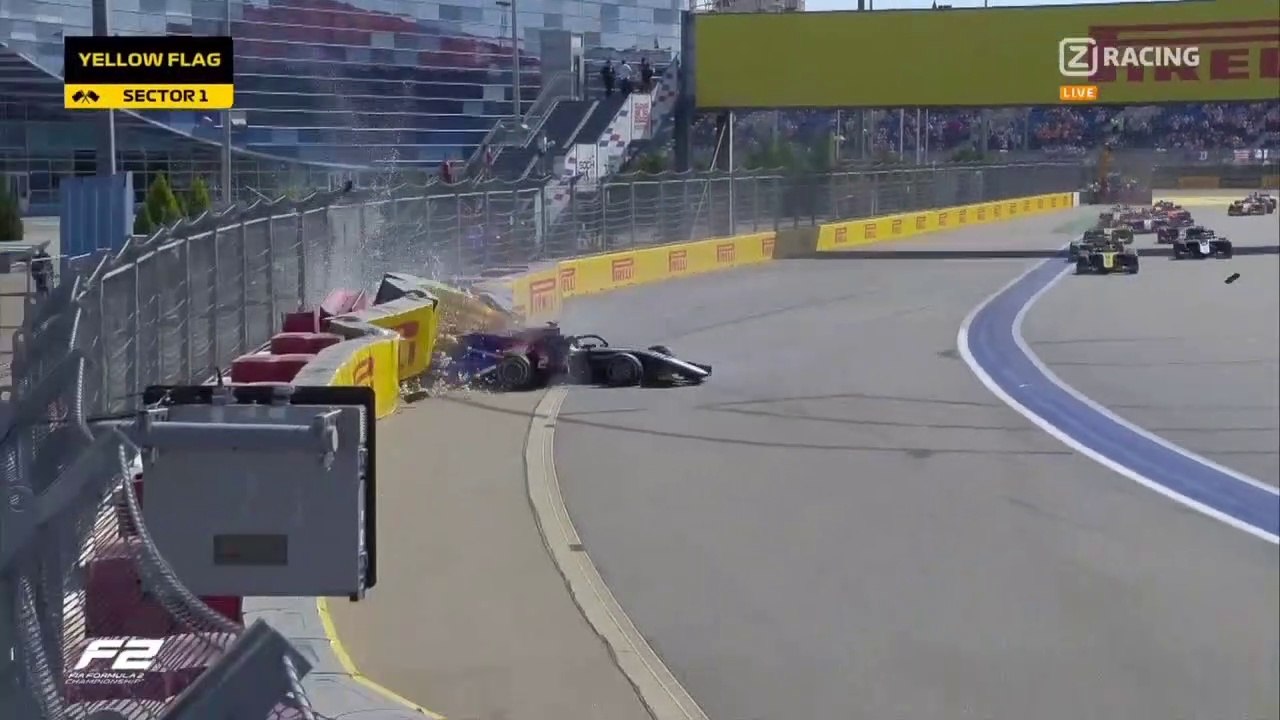 F2 Russia 2019 Race 2 Start Mazepin Aitken Matsushita Massive Crash Red Flag