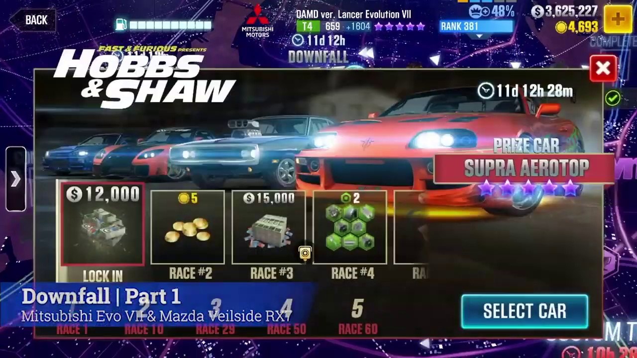 CSR Racing 2 | Events | Downfall | Part 1 | Mitsubishi Lancer Evo VII & Mazda Veilside Fortune RX-7