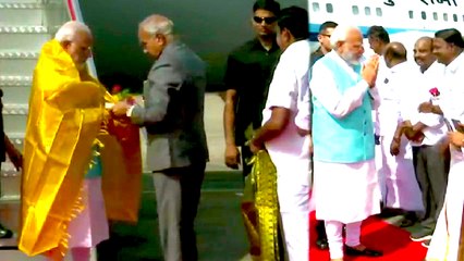 Modi arriving Chennai | சென்னையில் மோடி..முதல்வர், ஓபிஎஸ் வரவேற்பு-வீடியோ