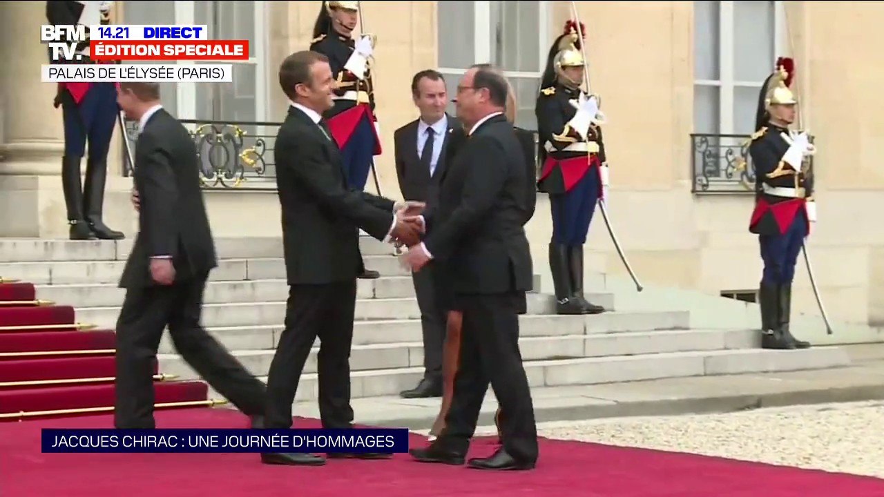 Après l'hommage à Jacques Chirac, François Hollande reçu à l'Élysée par Emmanuel Macron