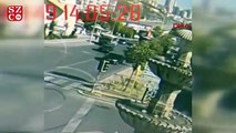Başkent'te halk otobüsü kazası güvenlik kamerasına yansıdı