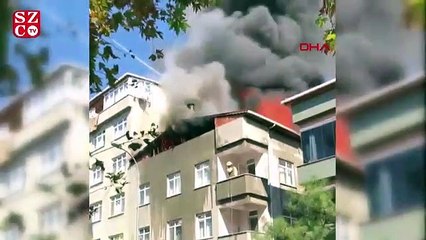 Kartal'da binanın çatısı alev alev yandı