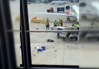 Havalimanında bozulan yemek dağıtım aracı pisti birbirine kattı