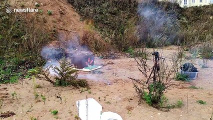 YouTuber fires rocket into volcano made from 500,000 match sticks
