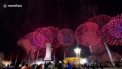 Fireworks light up Tiananmen Square on China's National Day celebration