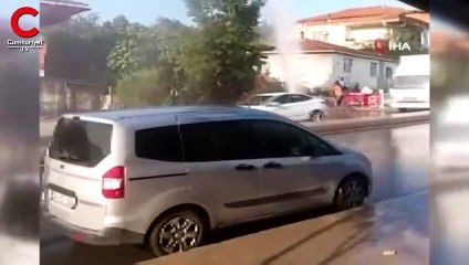 Su borusu patladı, tazyikli su binanın boyunu geçti