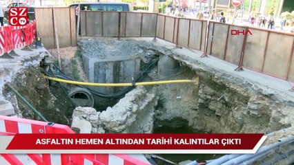 Asfaltın hemen altından tarihi kalıntılar çıktı