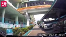 Loose tyre smashes into woman's car as she drives along motorway in Thailand