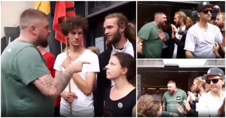 Cliente com "sangue viking" enfrenta ativistas que tentavam impedi-lo de entrar num Mcdonald's