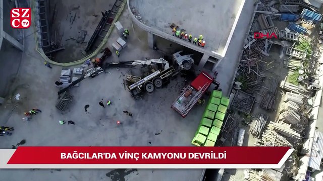 İstanbul’da vinç kamyonu devrildi