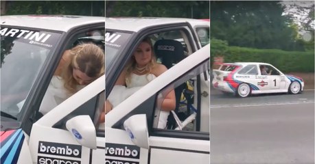 Noiva apanha boleia de carro de rally e começa mal o casamento
