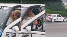 Noiva apanha boleia de carro de rally e começa mal o casamento