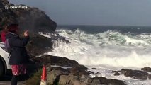 Surfers take to the sea as Storm Lorenzo brings rough waves to Cornwall