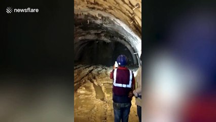 Terrifying tunnel collapse caught on camera by workers in northern India