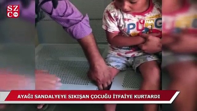 Ayağı sandalyeye sıkışan çocuğu itfaiye kurtardı