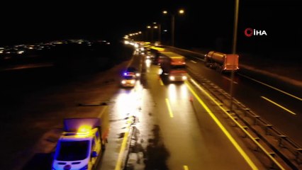 TEM Otoyolunda 8 kişinin yaralandığı kaza havadan görüntülendi