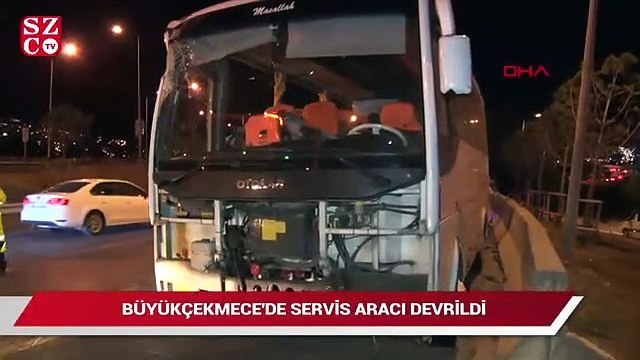 Büyükçekmece’de servis minibüsü devrildi!