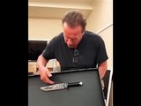 Arnold Schwarzenegger congratulates Sylvester Stallone on his new Rambo movie This is not a knife
