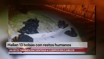 Hallan 13 bolsas con restos humanos en Jalisco