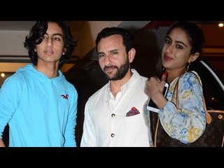 Saif Ali Khan poses with son Ibrahim Khan while Daughter Sara Khan dodges media | SpotboyE