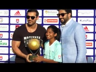 Abhishek Bachchan, John Abraham, Nita Ambani and Sachin at RFYS NATIONAL Football Championship