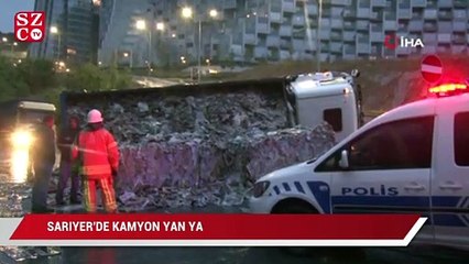 Download Video: Sarıyer’de kamyon yan yattı: 1 yaralı